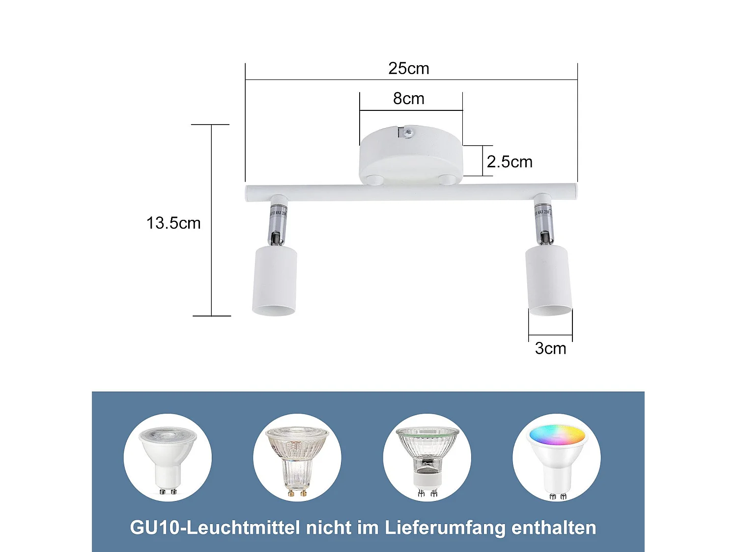 NETTLIFE Plafonnier LED 2 spots GU10 - Spot de Plafond Lampe de Plafond Moderne Intérieur Blanc pour Salon Salle de Bain Cuisine Bureau