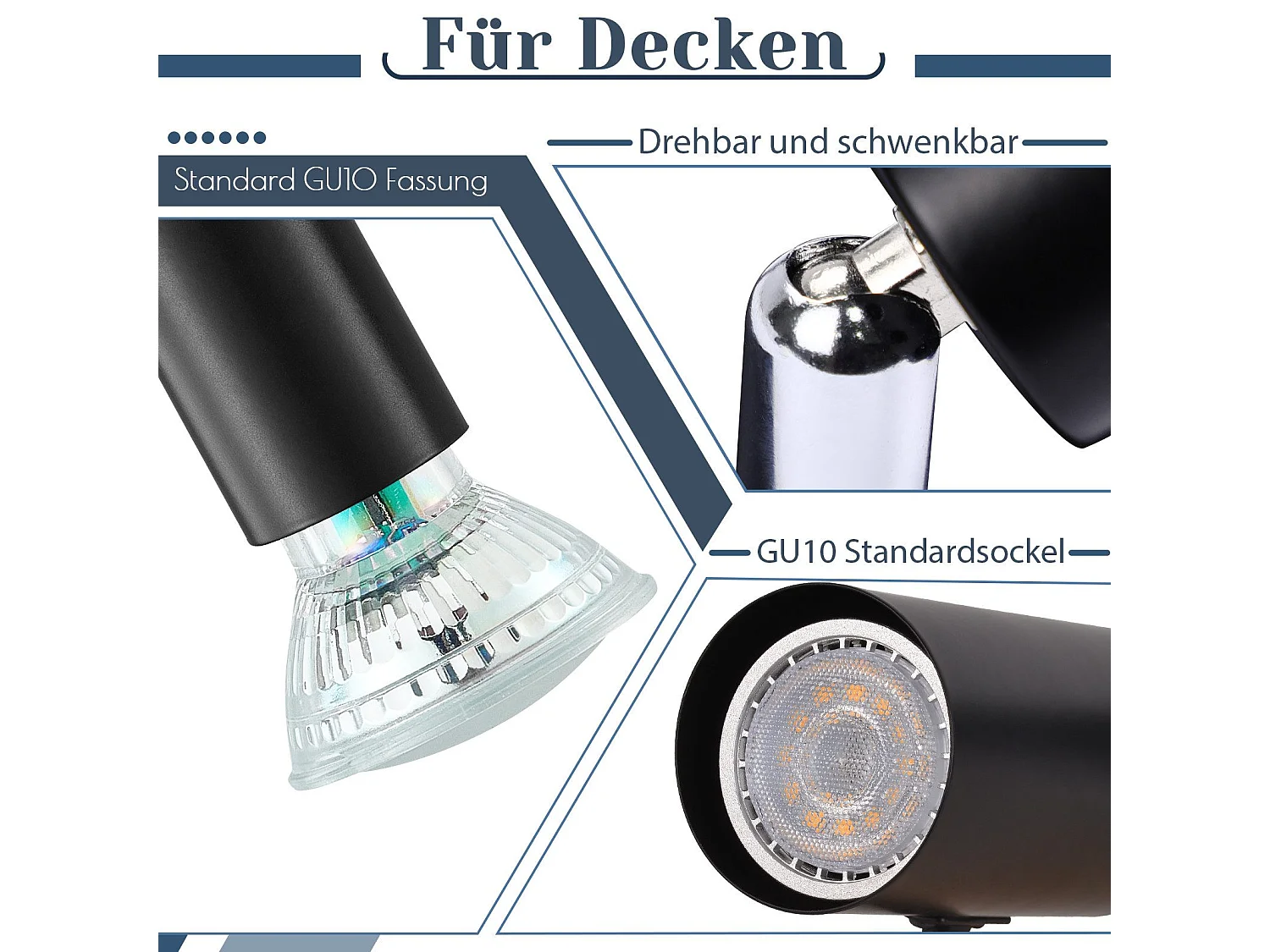 Gu10 LED Deckenleuchte - 3 moderne runde Deckenspots 350° Deckenspots