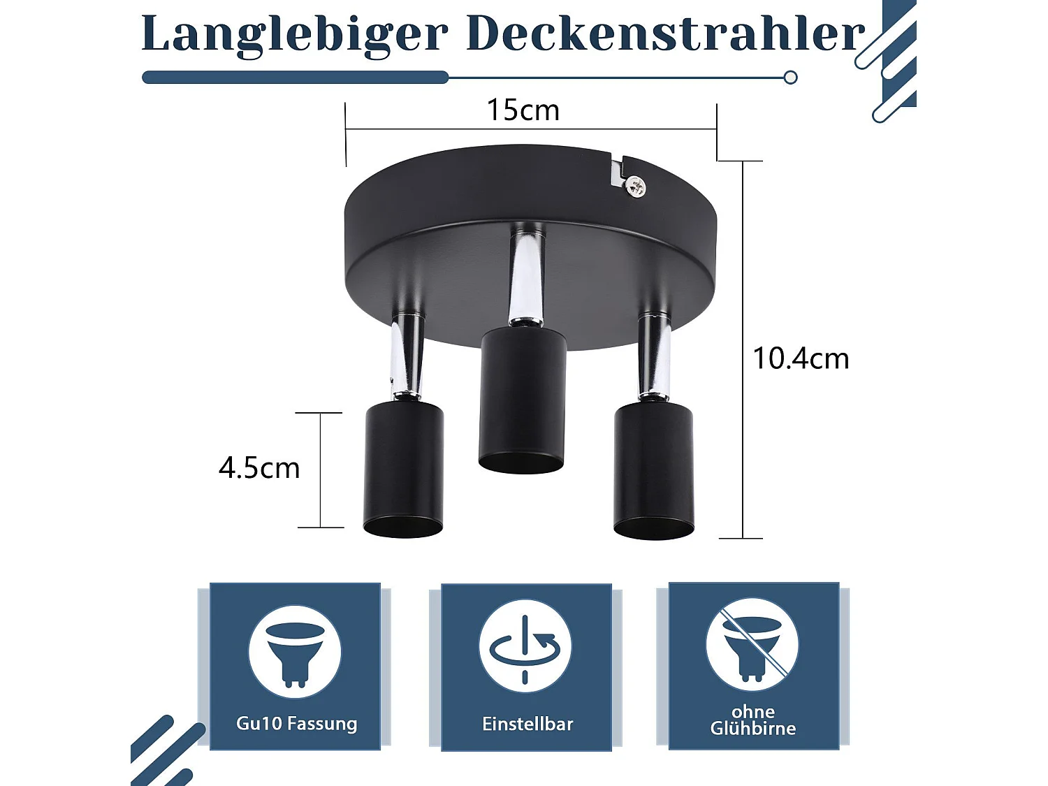 Gu10 LED Deckenleuchte - 3 moderne runde Deckenspots 350° Deckenspots