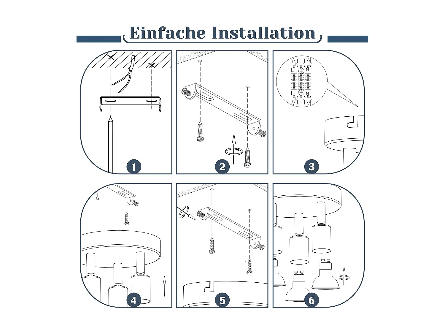 Gu10 LED Deckenleuchte - 3 moderne runde Deckenspots 350° Deckenspots
