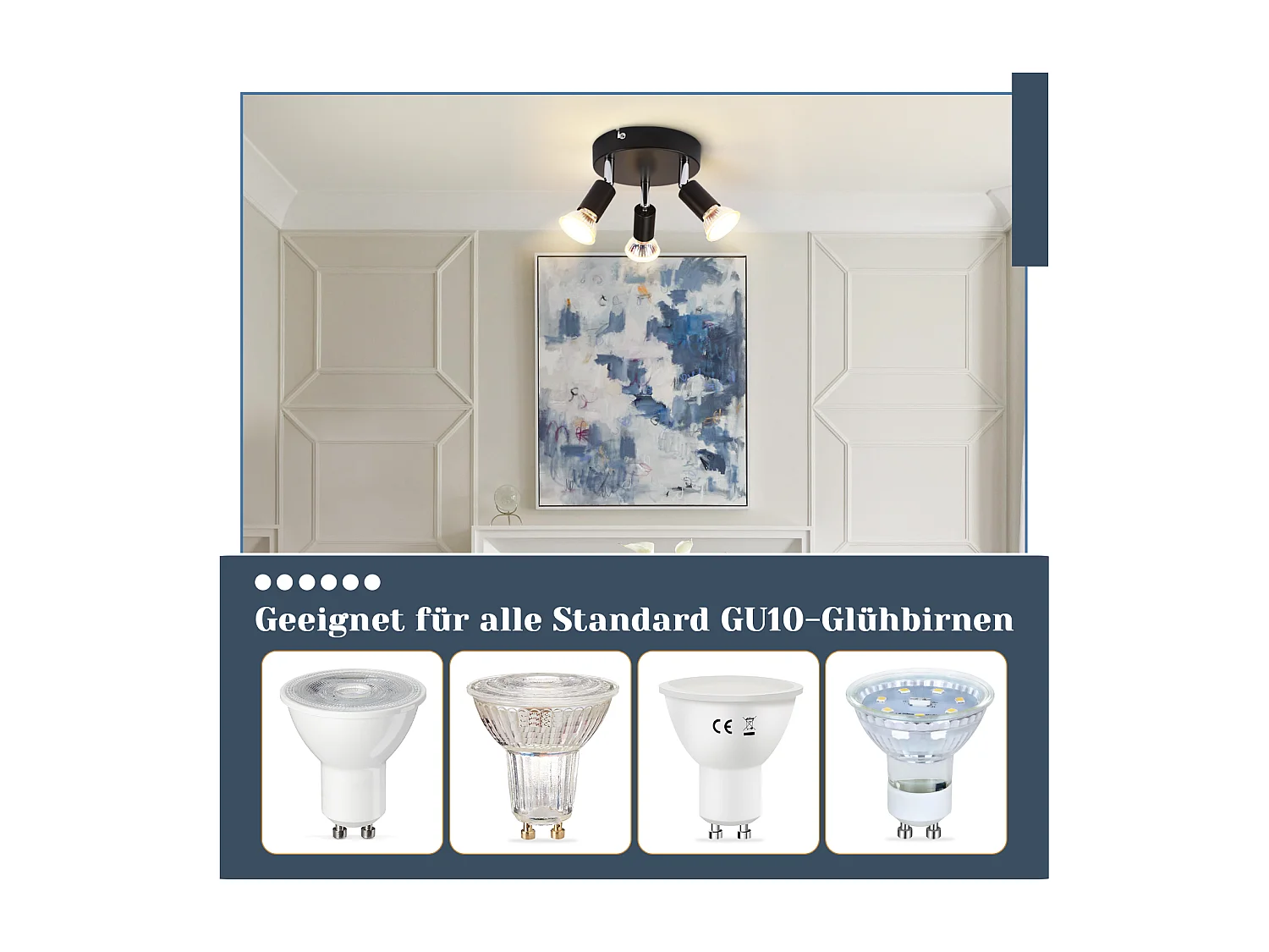 Gu10 LED Deckenleuchte - 3 moderne runde Deckenspots 350° Deckenspots