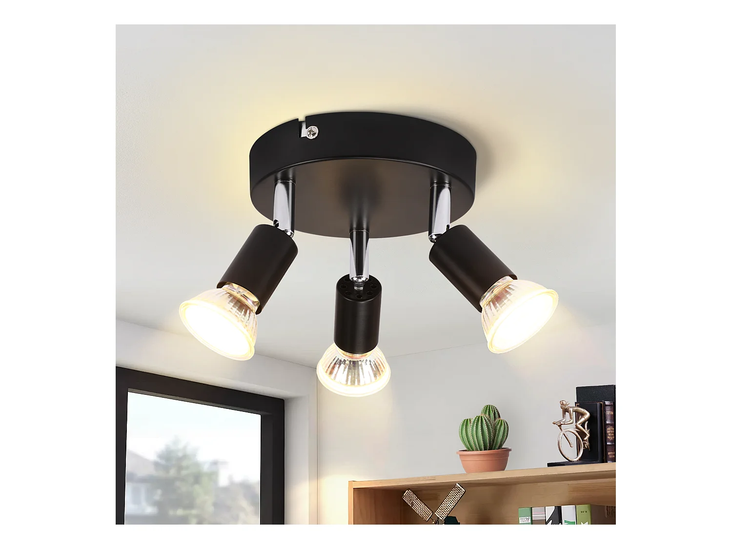 NETTLIFE Plafonnier LED GU10 -3 Spots de Plafond Ronde Moderne Spots de Plafond 350° pour Cuisines Couloir Chambre Salon - sans Ampoule Noir