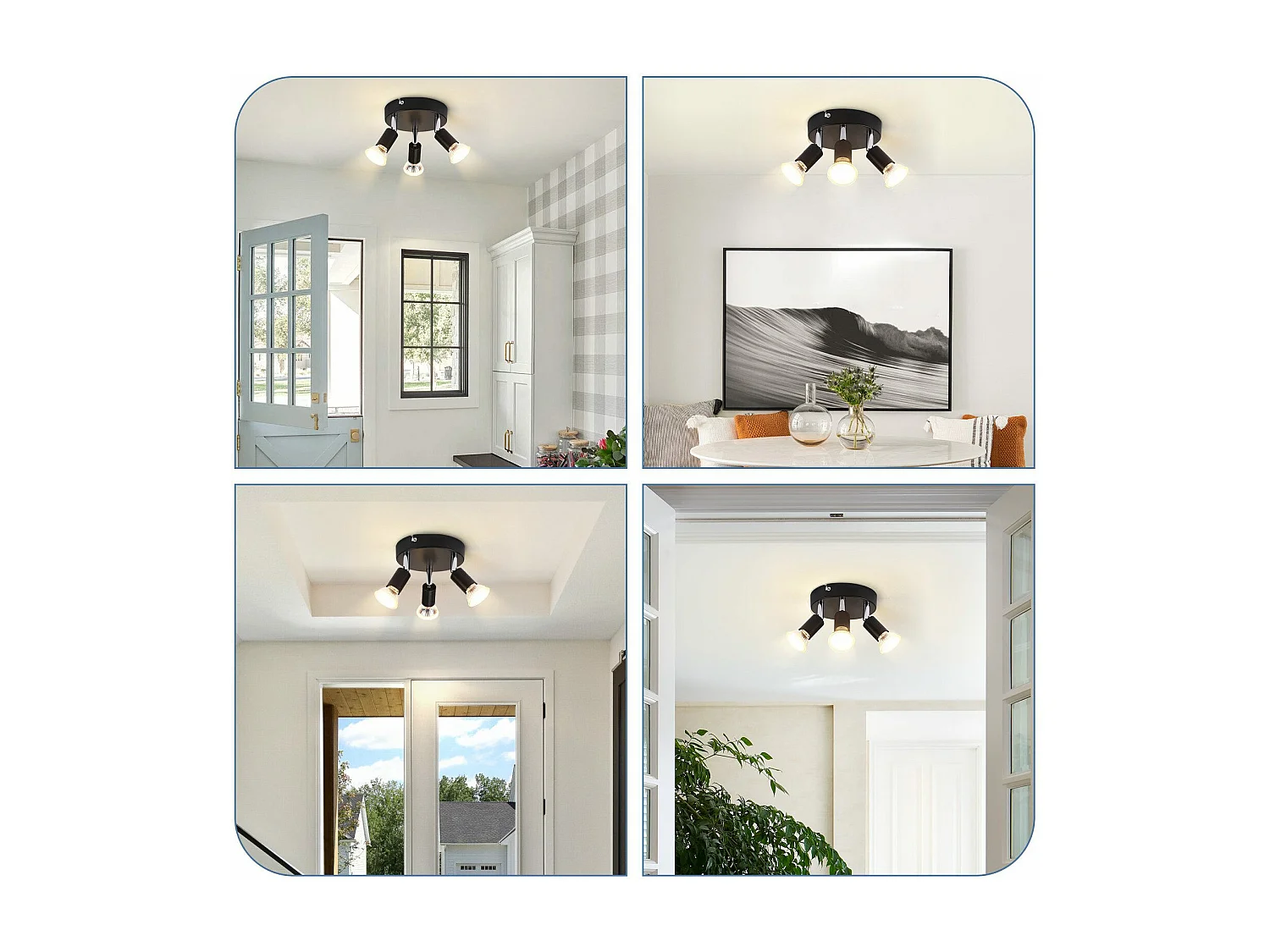 NETTLIFE Plafonnier LED GU10 -3 Spots de Plafond Ronde Moderne Spots de Plafond 350° pour Cuisines Couloir Chambre Salon - sans Ampoule Noir