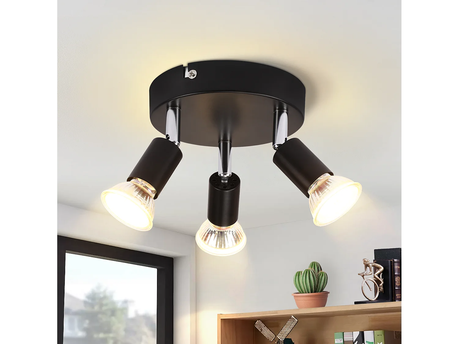 NETTLIFE Plafonnier LED GU10 -3 Spots de Plafond Ronde Moderne Spots de Plafond 350° pour Cuisines Couloir Chambre Salon - sans Ampoule Noir