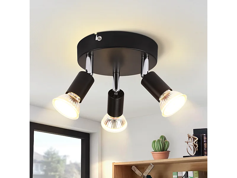 NETTLIFE Plafonnier LED GU10 -3 Spots de Plafond Ronde Moderne Spots de Plafond 350° pour Cuisines Couloir Chambre Salon - sans Ampoule Noir