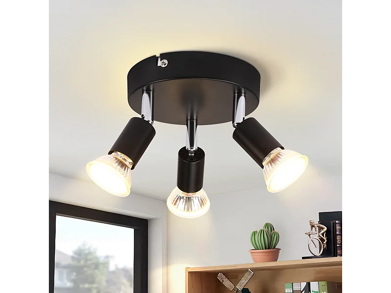 NETTLIFE Plafonnier LED GU10 -3 Spots de Plafond Ronde Moderne Spots de Plafond 350° pour Cuisines Couloir Chambre Salon - sans Ampoule Noir