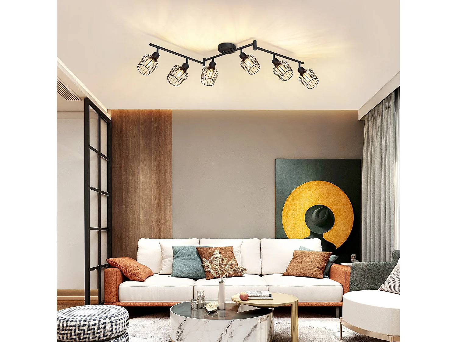 NETTLIFE Lampa sufitowa E14 6 płomieni czarny punktowy sufitowy przemysłowy reflektor LED obrotowy 350° z możliwością ściemniania