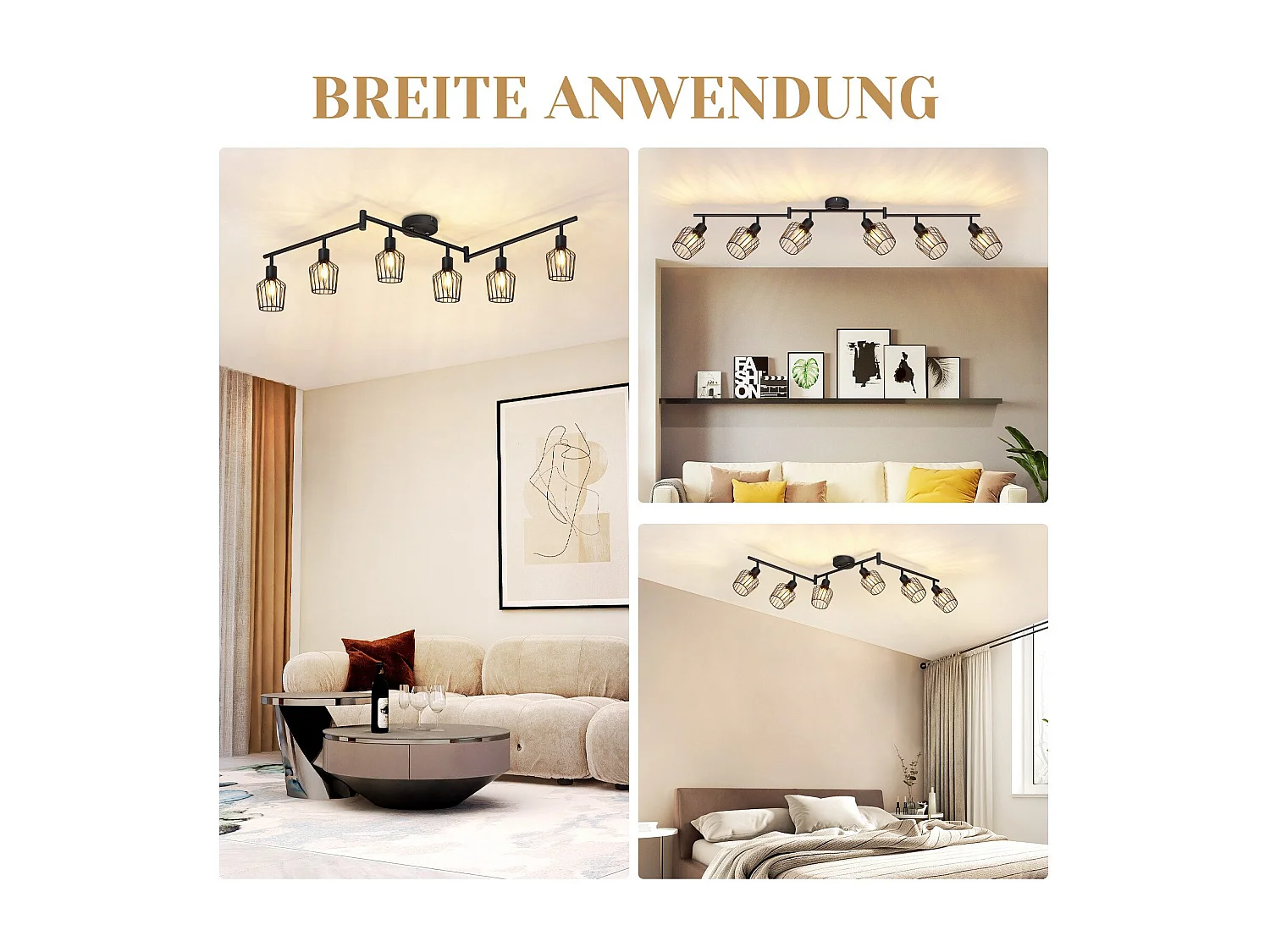 NETTLIFE Lampa sufitowa E14 6 płomieni czarny punktowy sufitowy przemysłowy reflektor LED obrotowy 350° z możliwością ściemniania