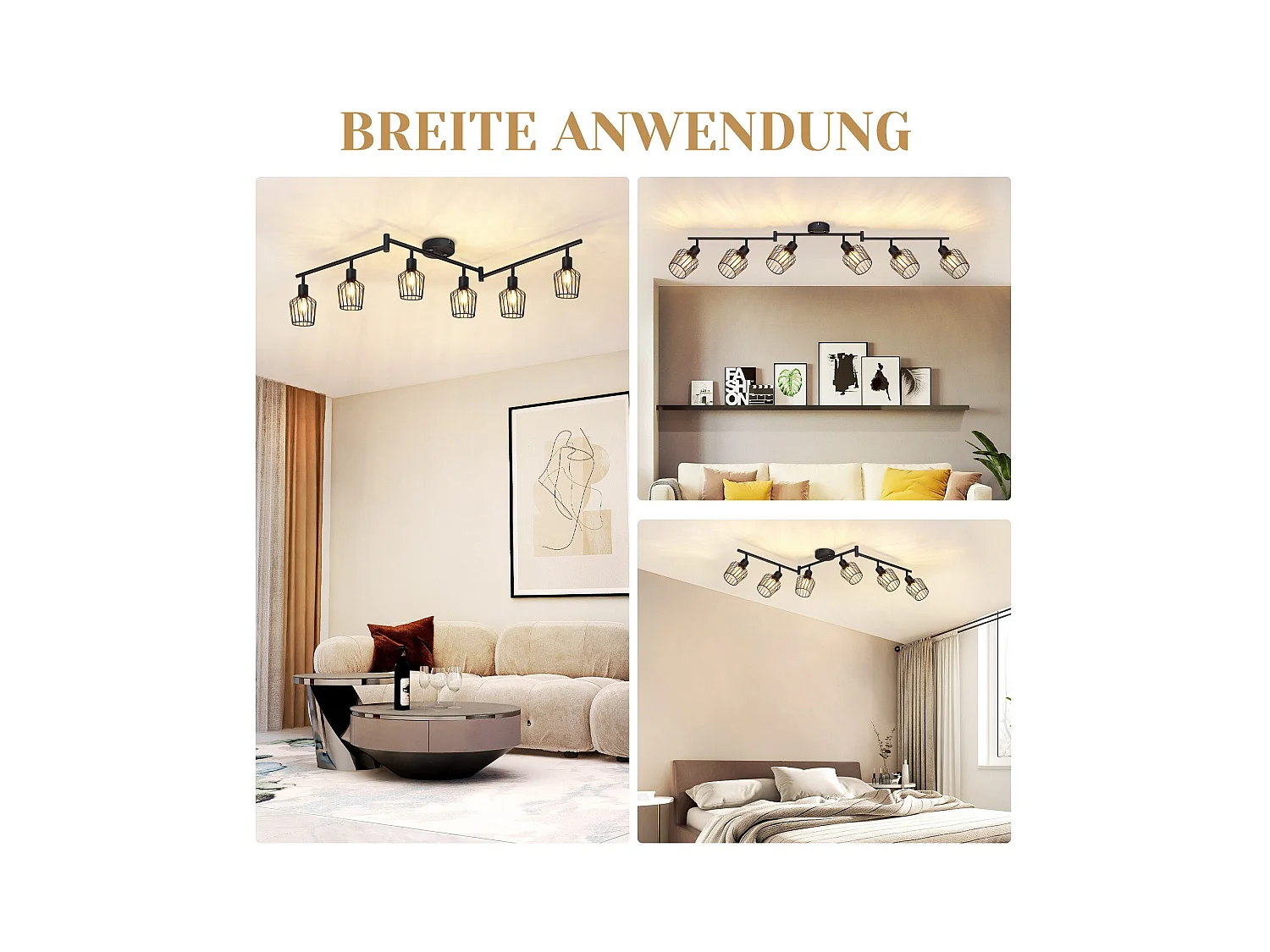 NETTLIFE Opbouwspot 6-lichts E14 Fitting zwart kooiontwerp Lampkap  350° draaibar Plafondspot L 122cm Vintage Keukenlamp