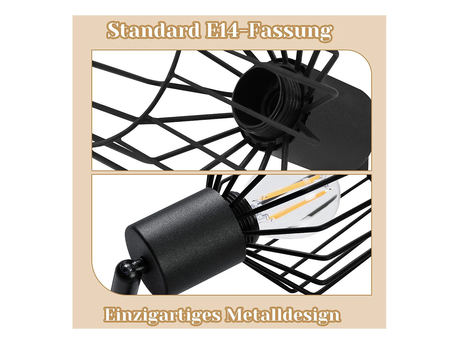 NETTLIFE Opbouwspot 6-lichts E14 Fitting zwart kooiontwerp Lampkap  350° draaibar Plafondspot L 122cm Vintage Keukenlamp