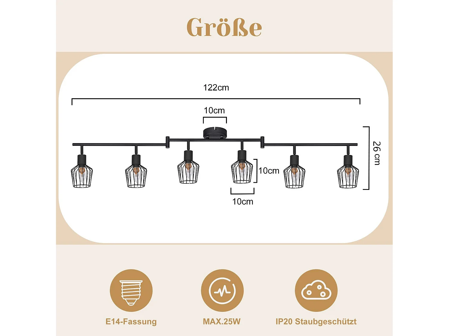 NETTLIFE Plafonnier E14 6 flammes spot de plafond noir spot industriel LED rotatif 350° dimmable