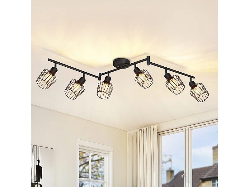 NETTLIFE Plafonnier E14 6 flammes spot de plafond noir spot industriel LED rotatif 350° dimmable