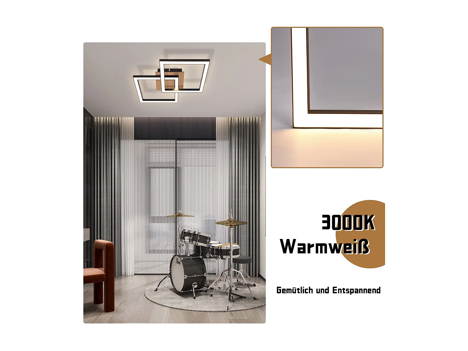 NETTLIFE LED Plafondlamp Zwart Hout 3000K Warm Wit Modern Design 24W