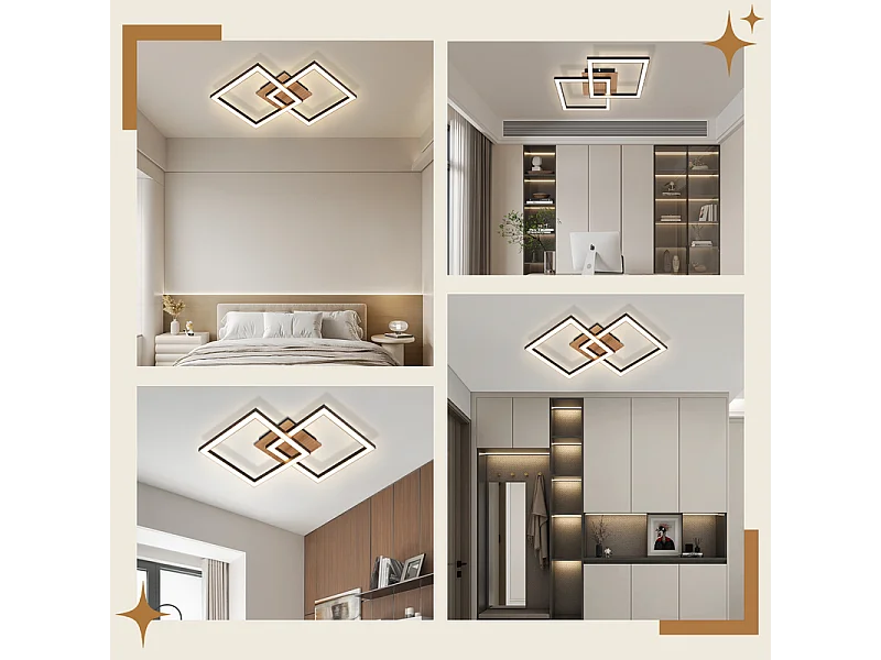 NETTLIFE Plafonnier LED Noir Bois 3000K Blanc Chaud Design Moderne 24W