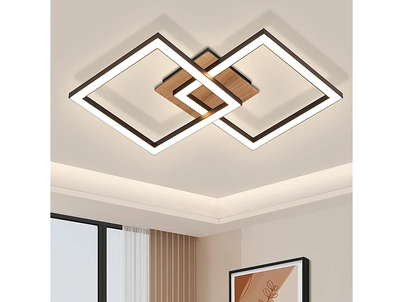 NETTLIFE Plafonnier LED Noir Bois 3000K Blanc Chaud Design Moderne 24W