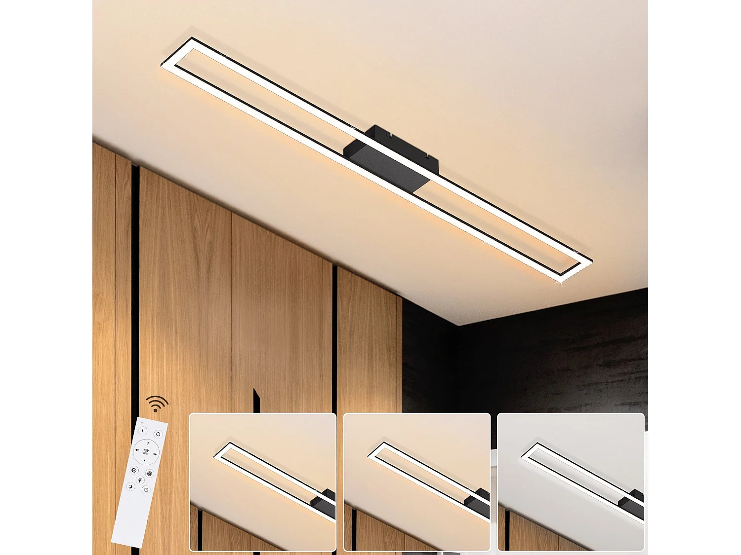 NETTLIFE LED Deckenleuchte Schlafzimmer 40W dimmbar mit Fernbedienung 108CM moderne schwarze Wohnzimmerlampe für