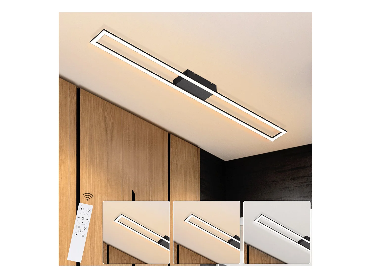 NETTLIFE Plafondlamp LED Zwart rechthoekig 2-lichts 3000–6000 K Dimbaar 40W Moderne Plafondverlichting 108cm Met Afstandsbediening voor Woonkamer Slaapkamer Gang