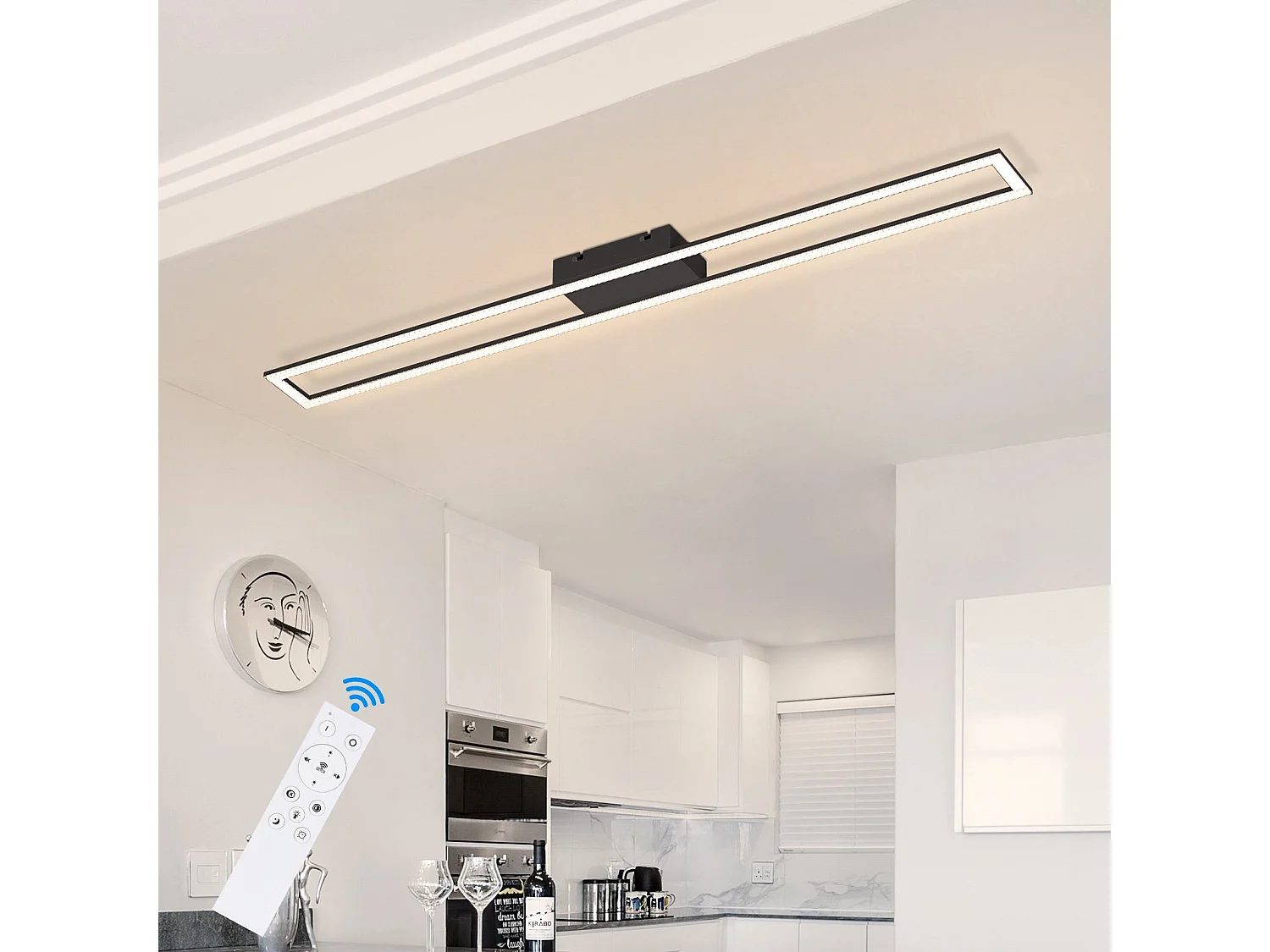 NETTLIFE LED plafonnier chambre 40W réglable avec télécommande 108CM lampe de salon moderne noir pour