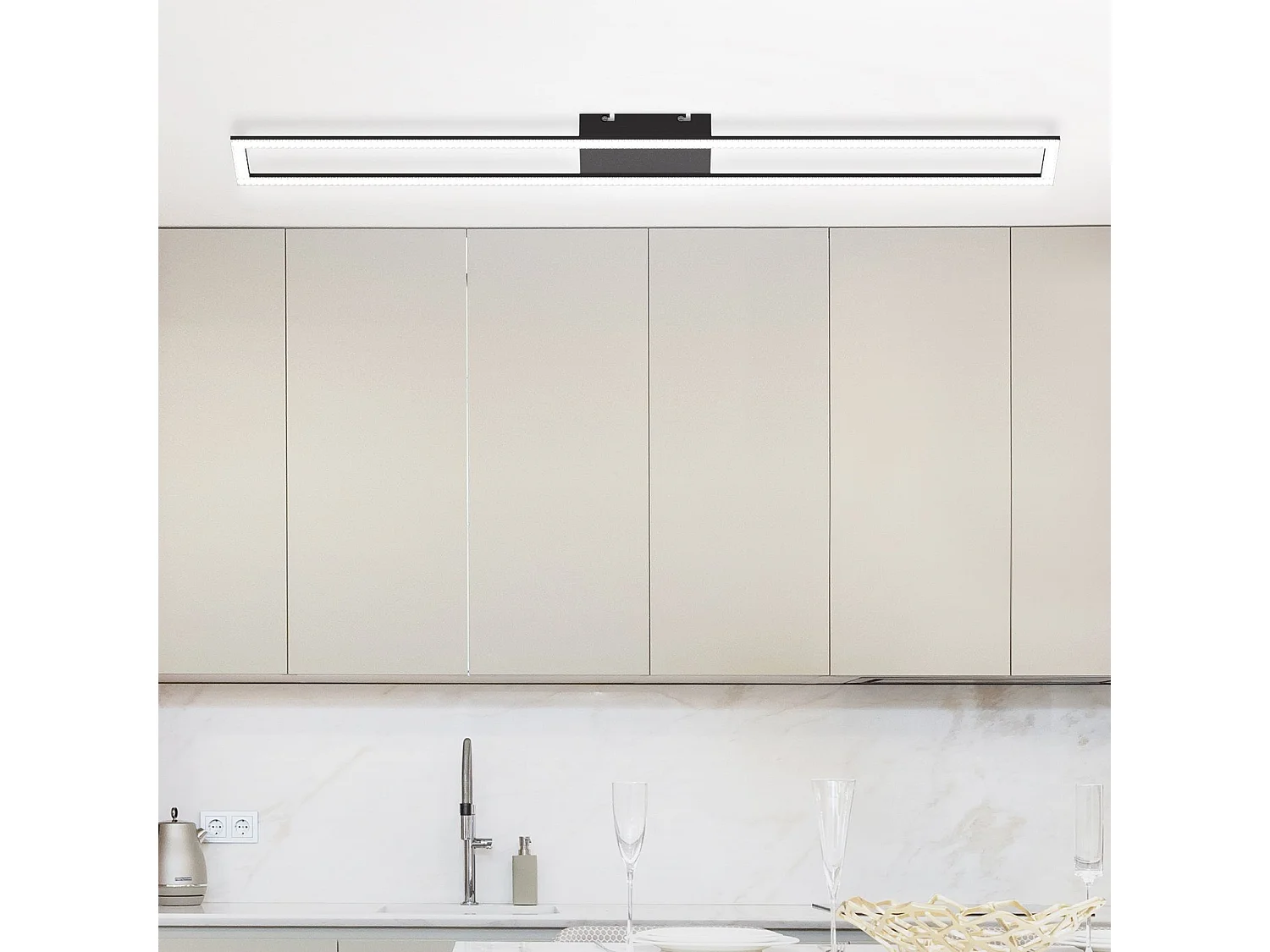 NETTLIFE LED plafonnier chambre 40W réglable avec télécommande 108CM lampe de salon moderne noir pour