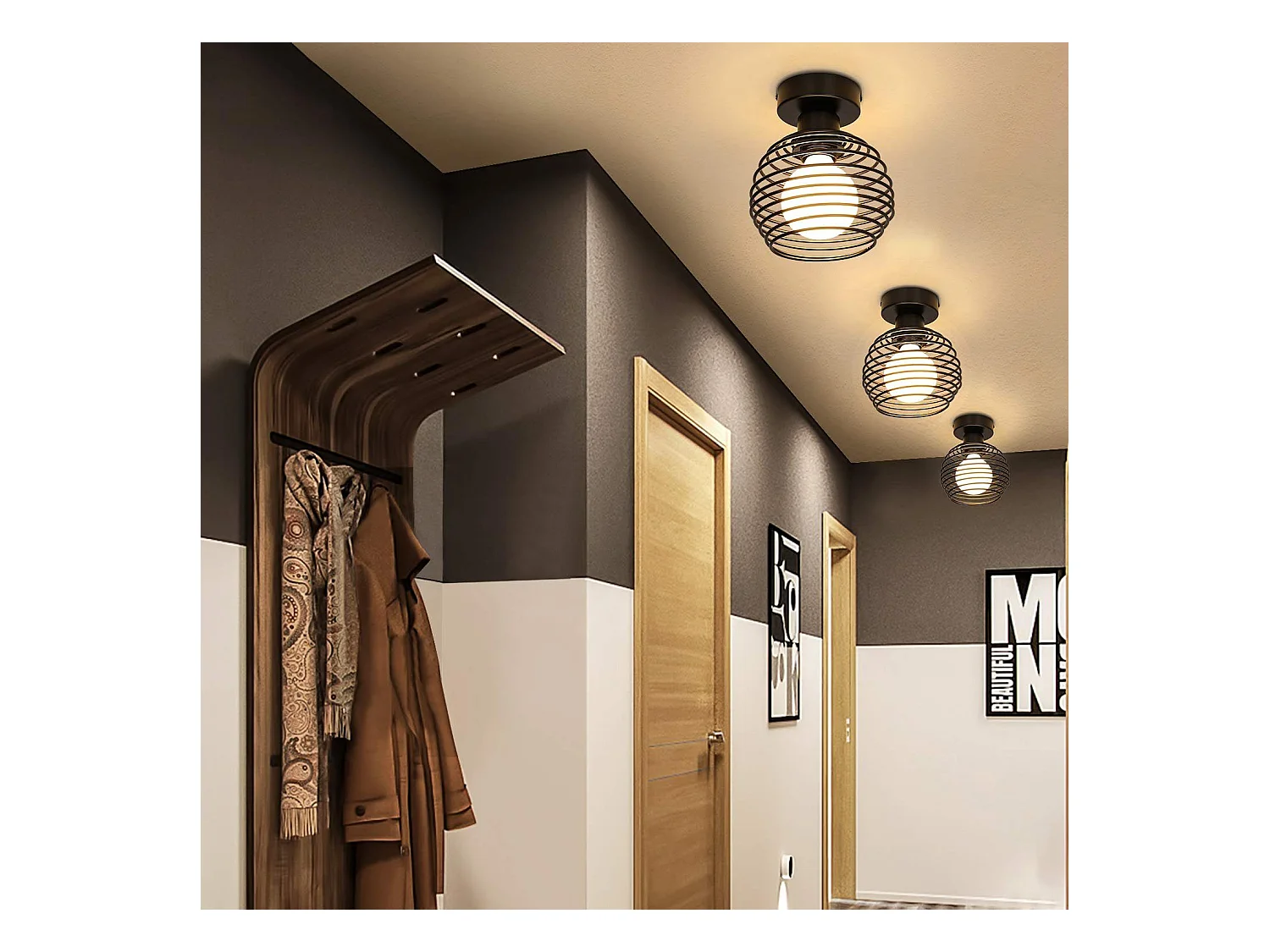 NETTLIFE Vintage Deckenleuchte, 2-flammig Retro Flurleuchte Schwarz E27 max.40W ohne Glühbirnen