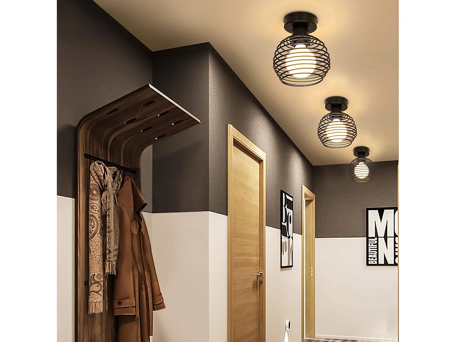 NETTLIFE Plafondlamp E27 - 2 stuks - vintage - zwart - 16cm - metal - industriële slaapkamerlamp - voor gang trap balkon gang keuken slaapkamer