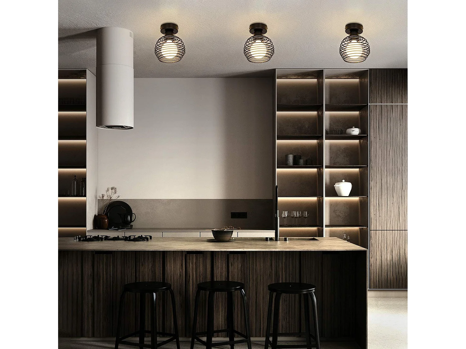 NETTLIFE Plafonnier vintage plafonnier 2 lampes de couloir rétro noir E27 max.40W Sans ampoules