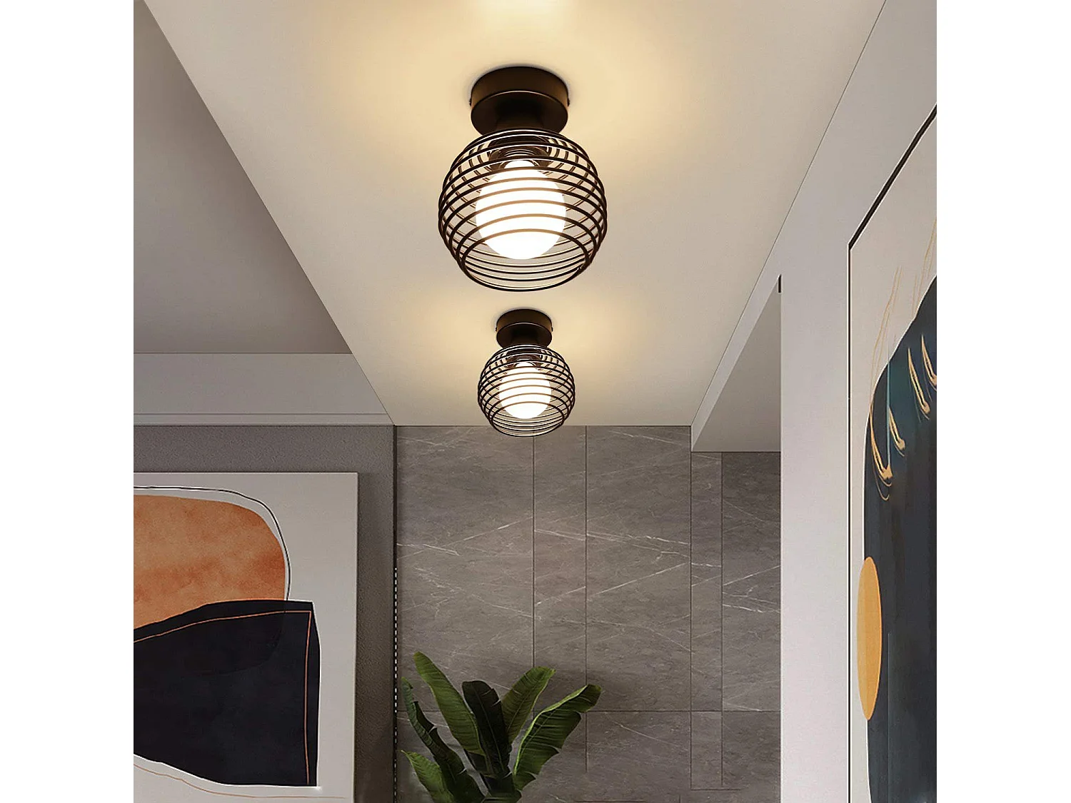 NETTLIFE Plafonnier vintage plafonnier 2 lampes de couloir rétro noir E27 max.40W Sans ampoules