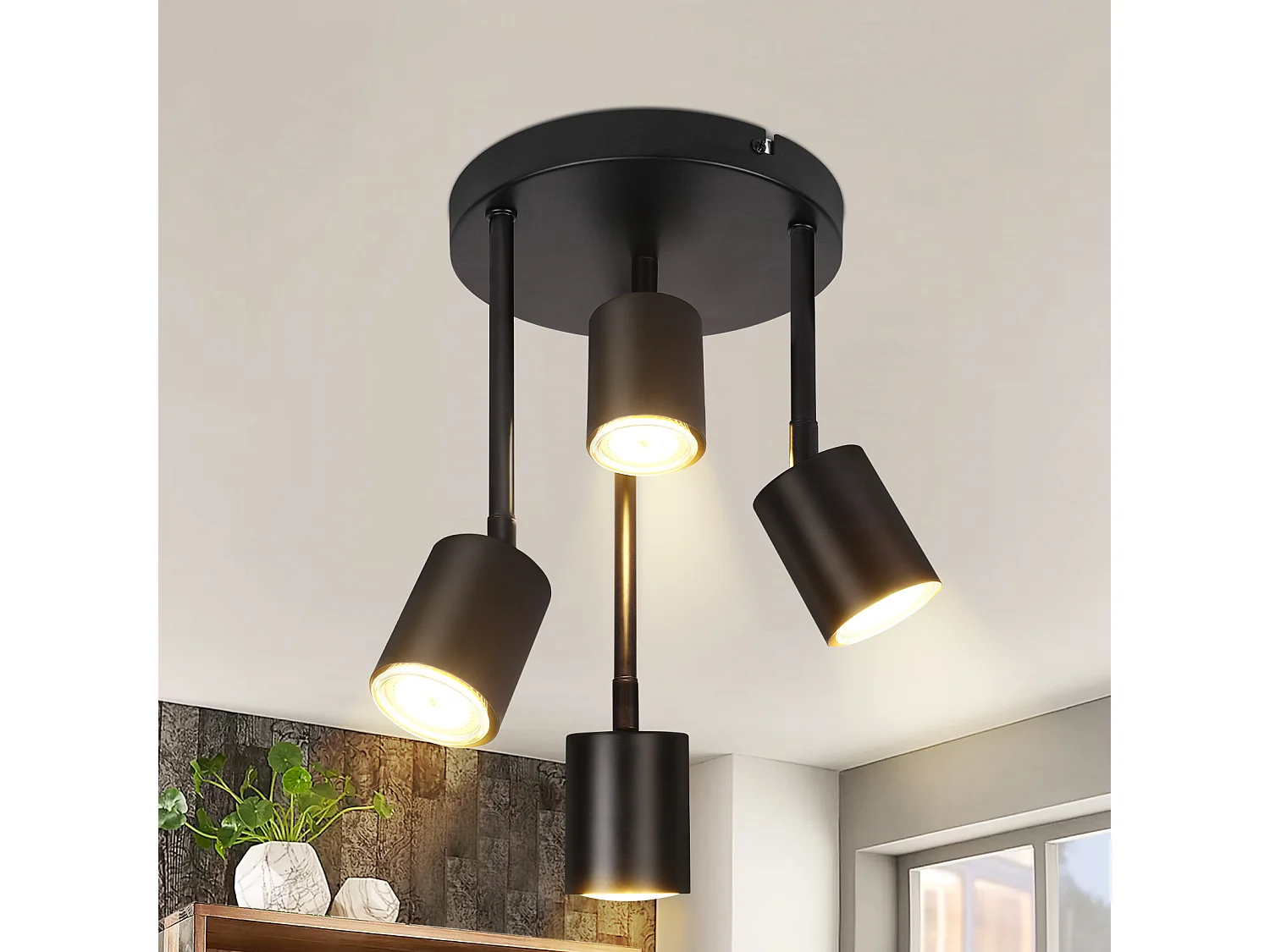 Deckenstrahler 4-flammig schwarz LED Deckenleuchte Gu10 Küchenlampe 350° verstellbar