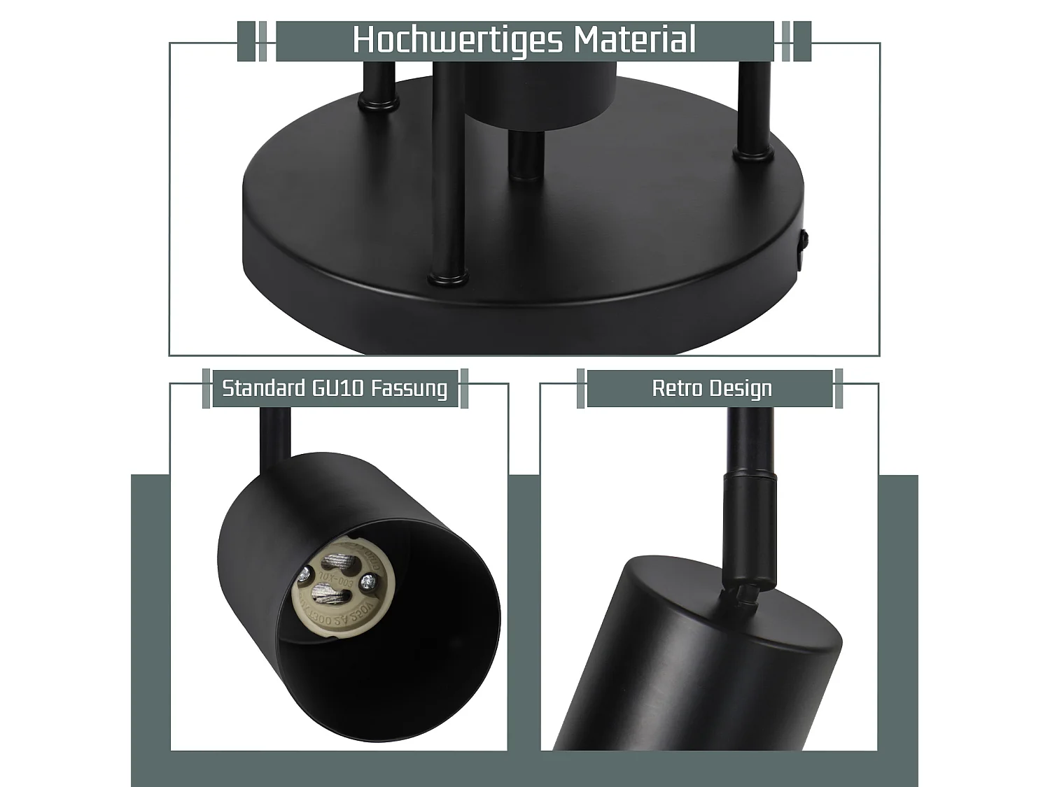 Deckenstrahler 4-flammig schwarz LED Deckenleuchte Gu10 Küchenlampe 350° verstellbar