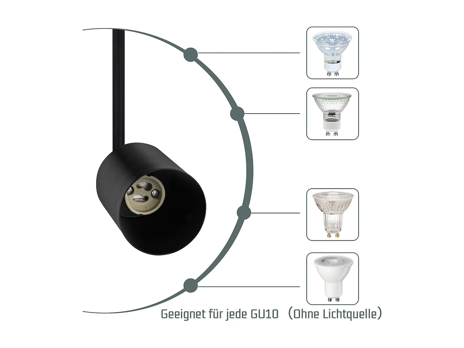 Deckenstrahler 4-flammig schwarz LED Deckenleuchte Gu10 Küchenlampe 350° verstellbar
