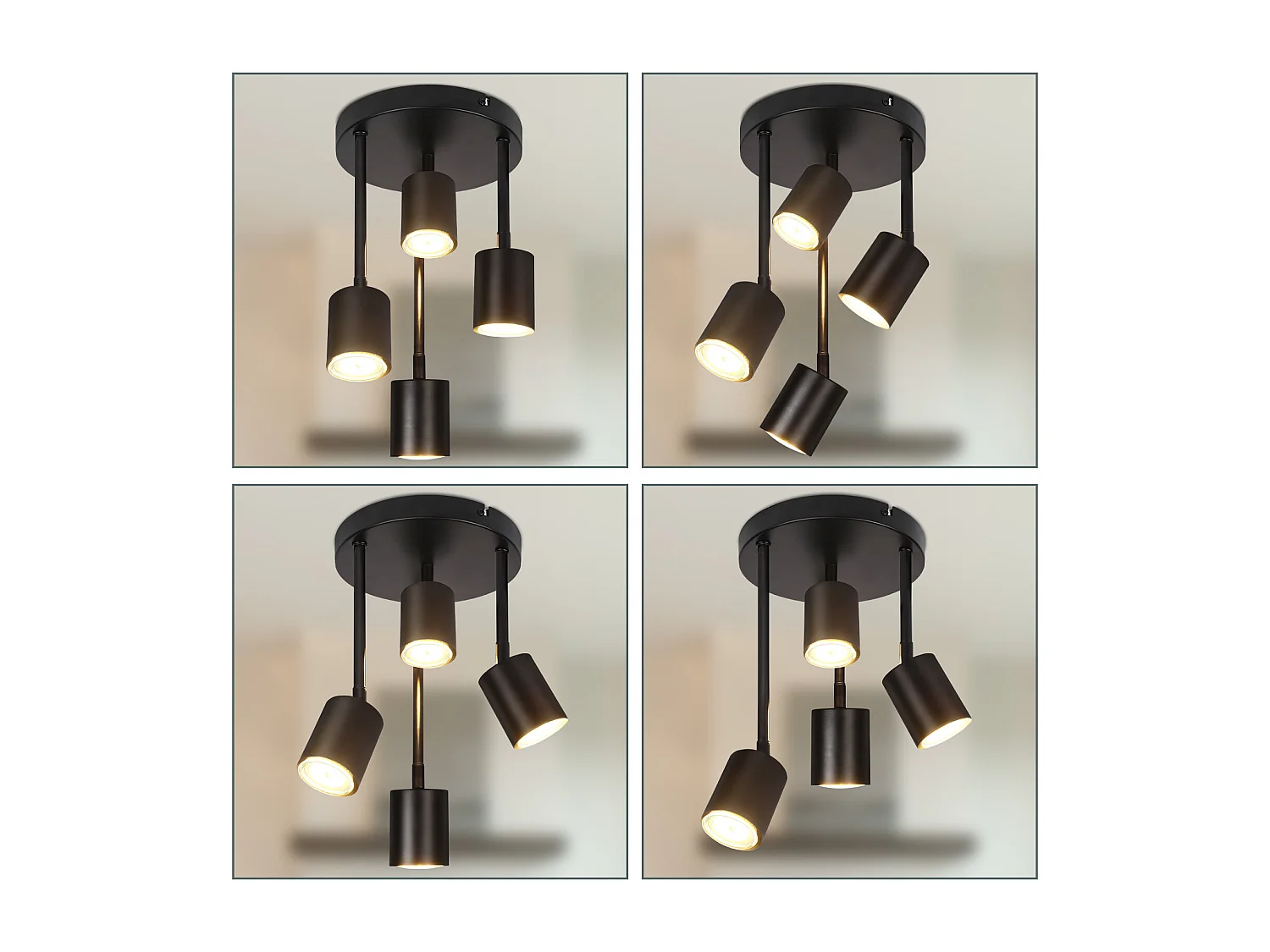 Deckenstrahler 4-flammig schwarz LED Deckenleuchte Gu10 Küchenlampe 350° verstellbar