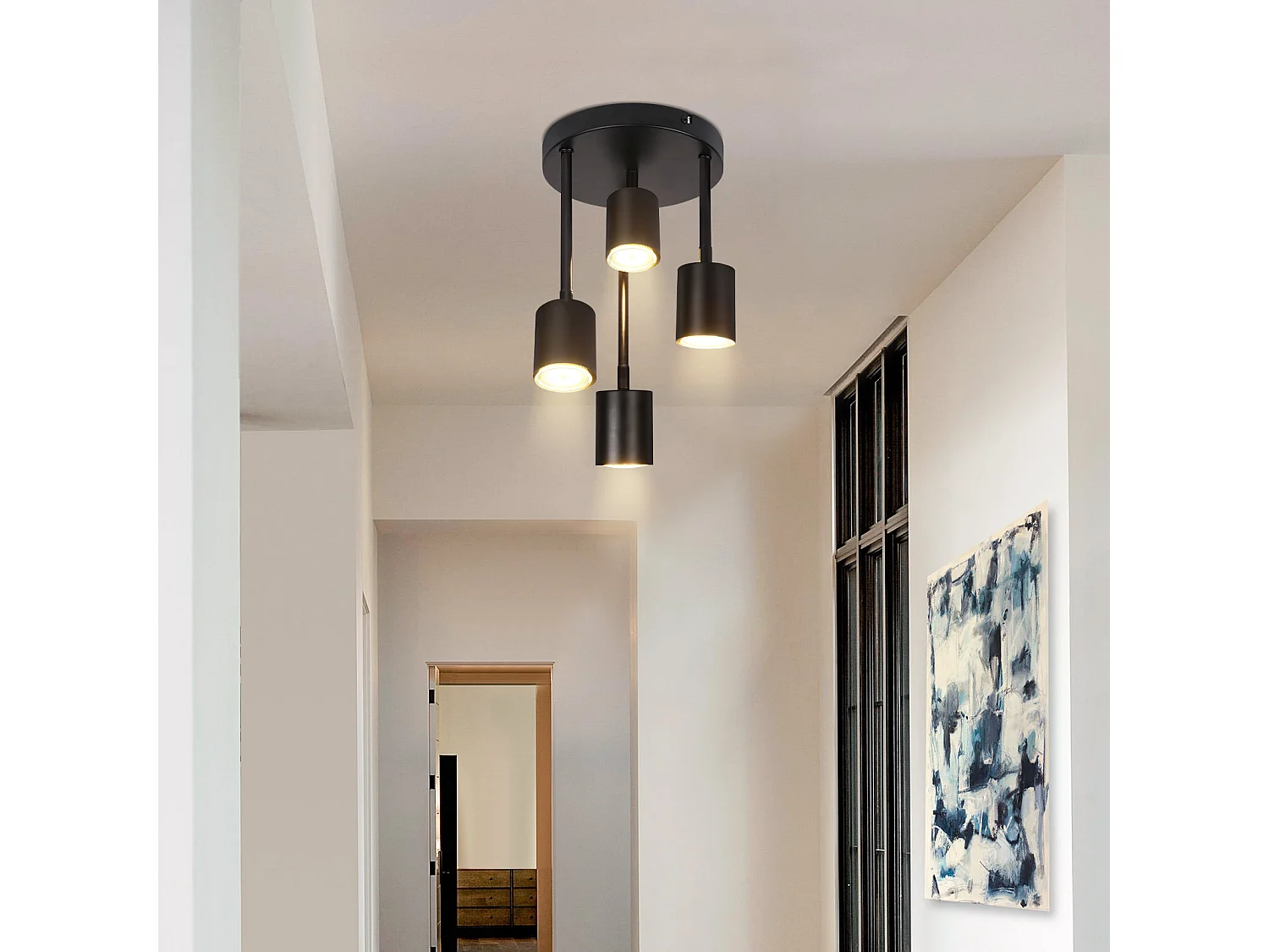 Deckenstrahler 4-flammig schwarz LED Deckenleuchte Gu10 Küchenlampe 350° verstellbar