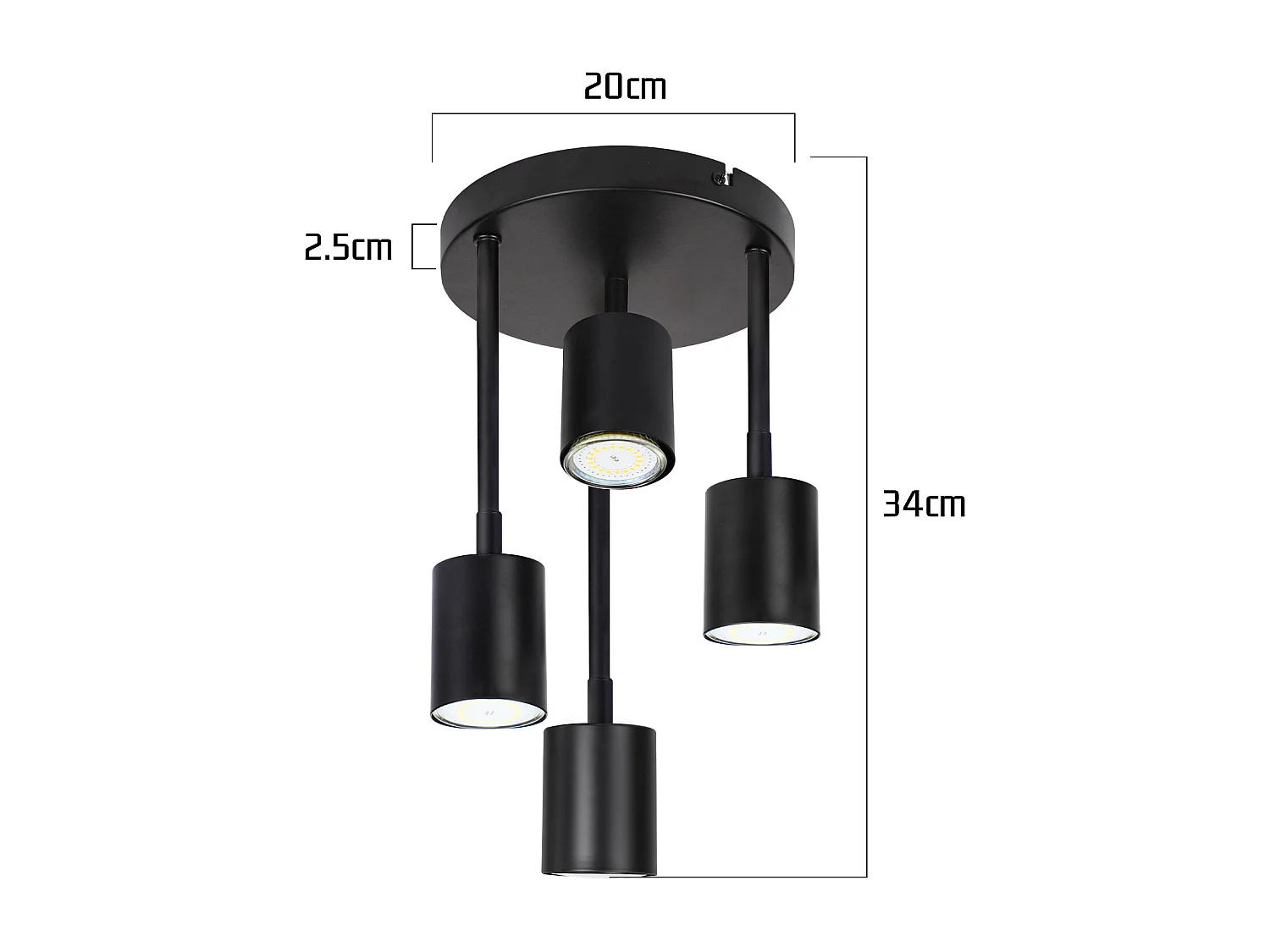 NETTLIFE Spot de plafond 4 ampoules plafonnier noir orientable LED GU10 lampe de cuisine 350°