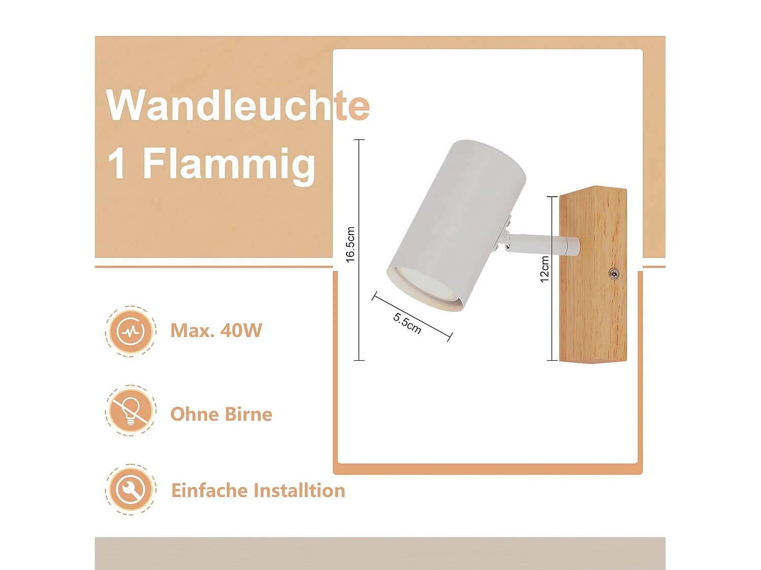 NETTLIFE Deckenstrahler 1 flammig Flurlampe Holz Weiß Korridor Modern Metall Deckenleuchte GU10 350° für