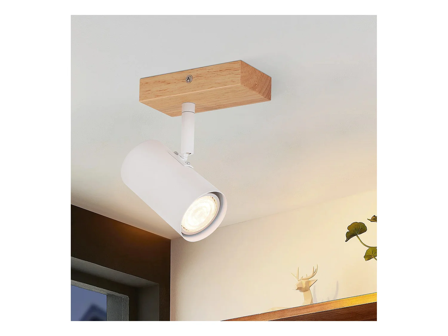 NETTLIFE Spot de Plafond 1 Ampoule Lampe de Couloir Bois Couloir Blanc Plafonnier Métal Moderne GU10 350° pour