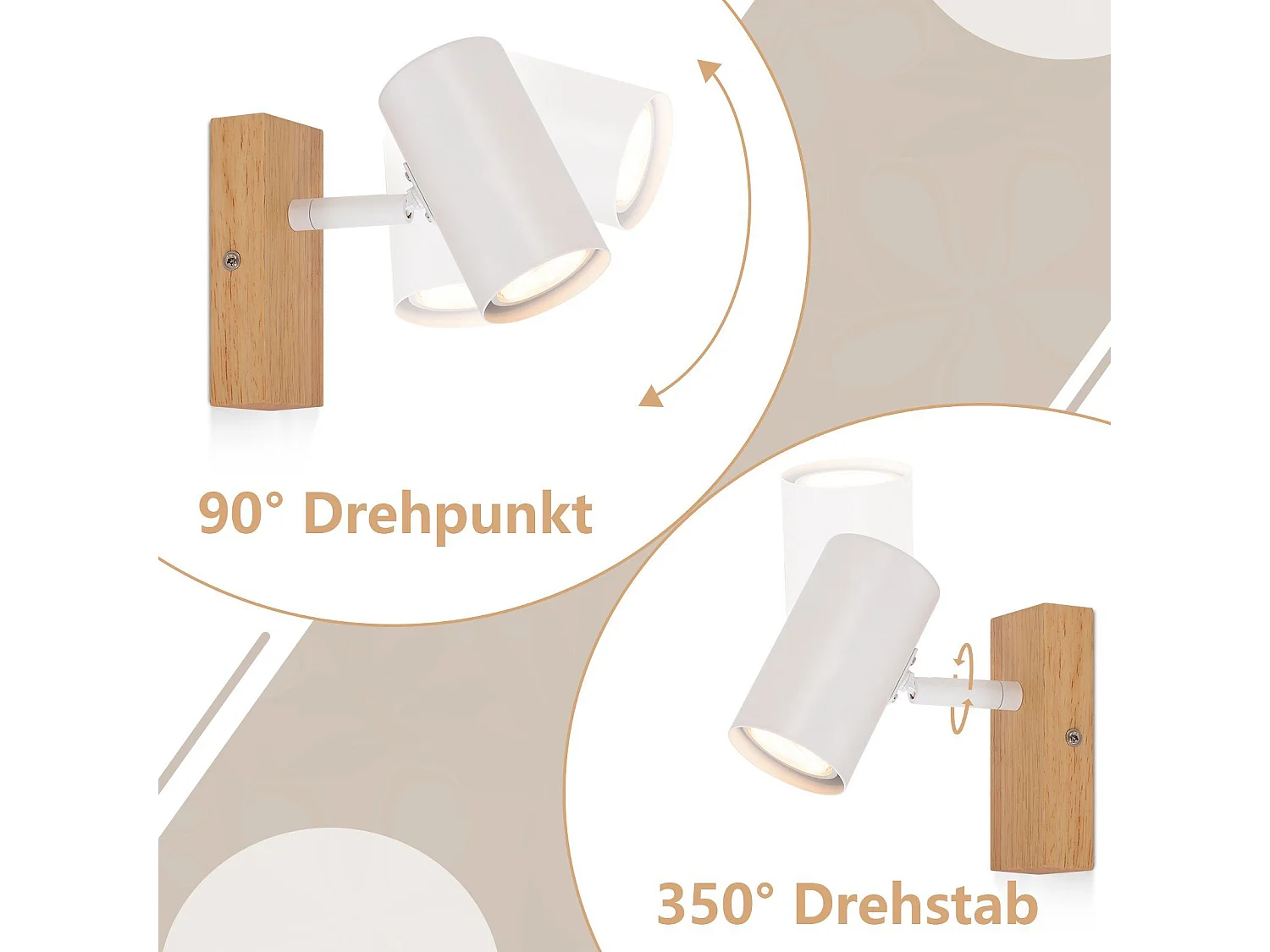 NETTLIFE Spot de Plafond 1 Ampoule Lampe de Couloir Bois Couloir Blanc Plafonnier Métal Moderne GU10 350° pour