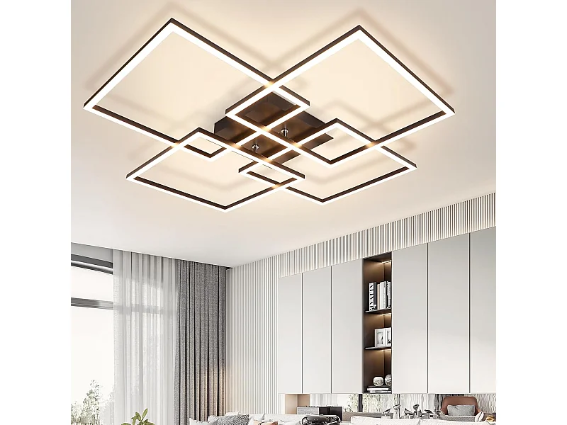 NETTLIFE Plafondlamp LED - Vierkant - 4 Lichts - Zwart - 3000K Warm wit Licht - Modern Plafondlamp 72cm - voor Woonkamer | Keuken | Slaapkamer - 32W