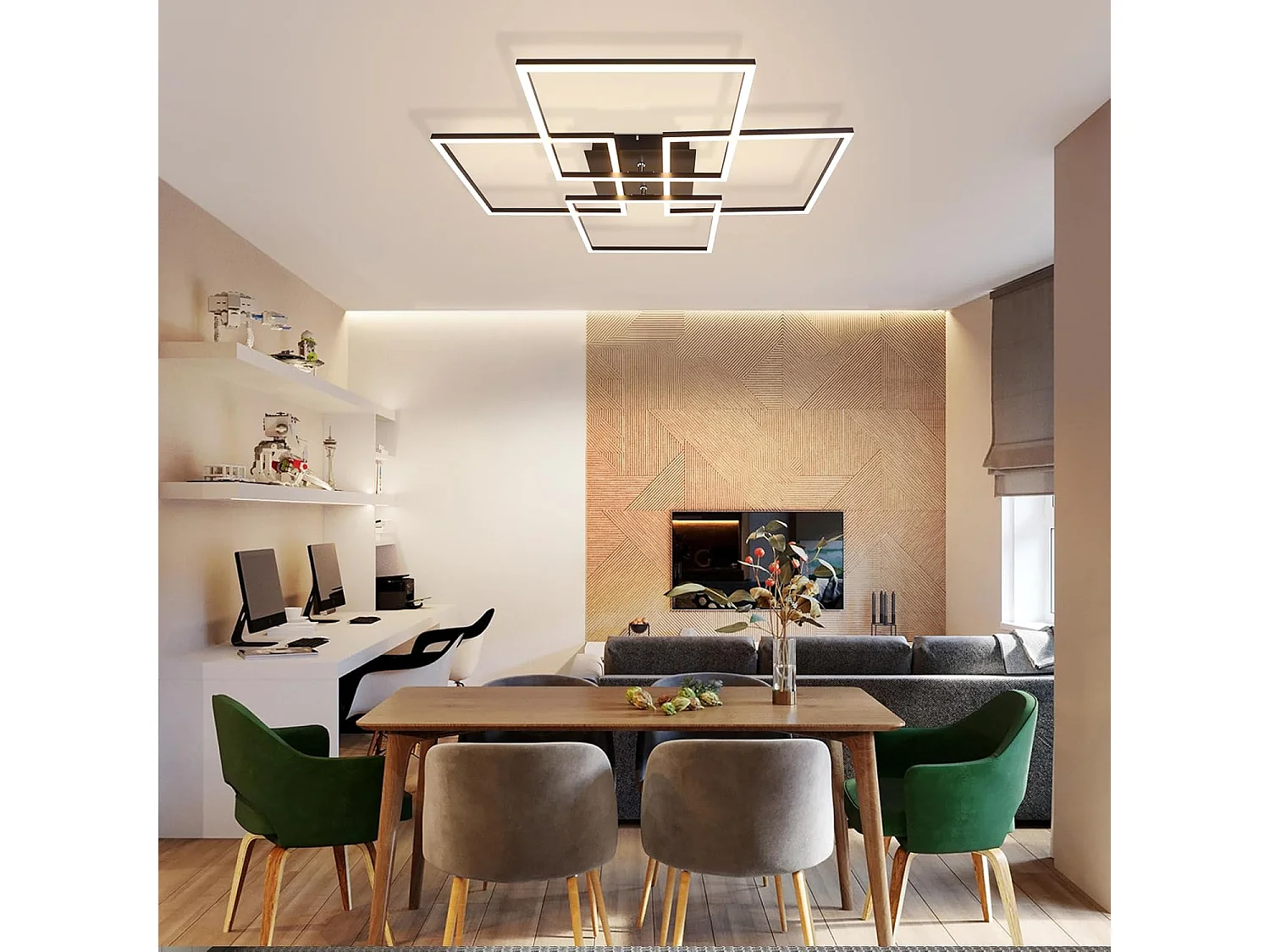 NETTLIFE plafonnier LED 4 noir moderne 32W 3000K blanc chaud