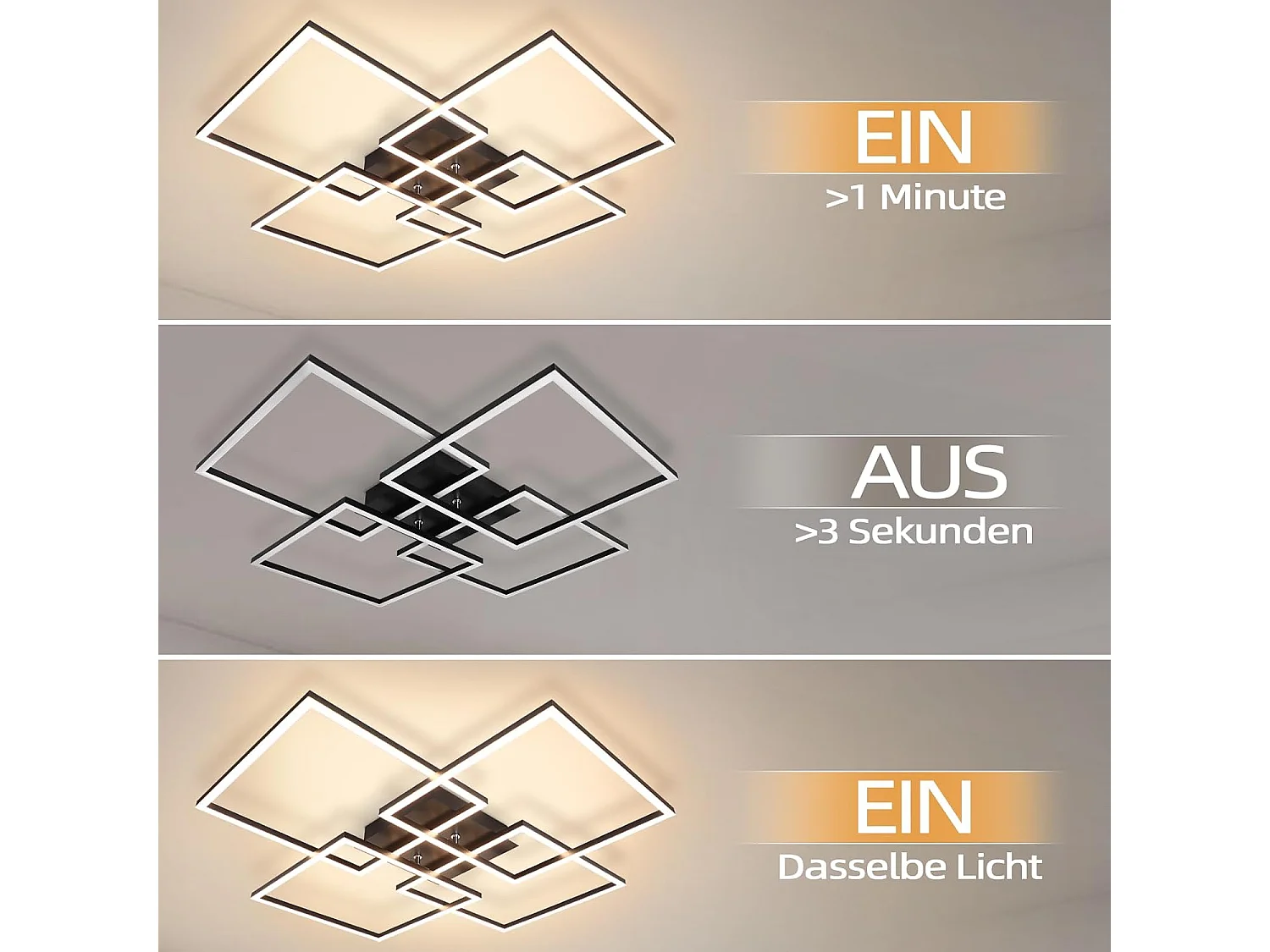 NETTLIFE plafonnier LED 4 noir moderne 32W 3000K blanc chaud