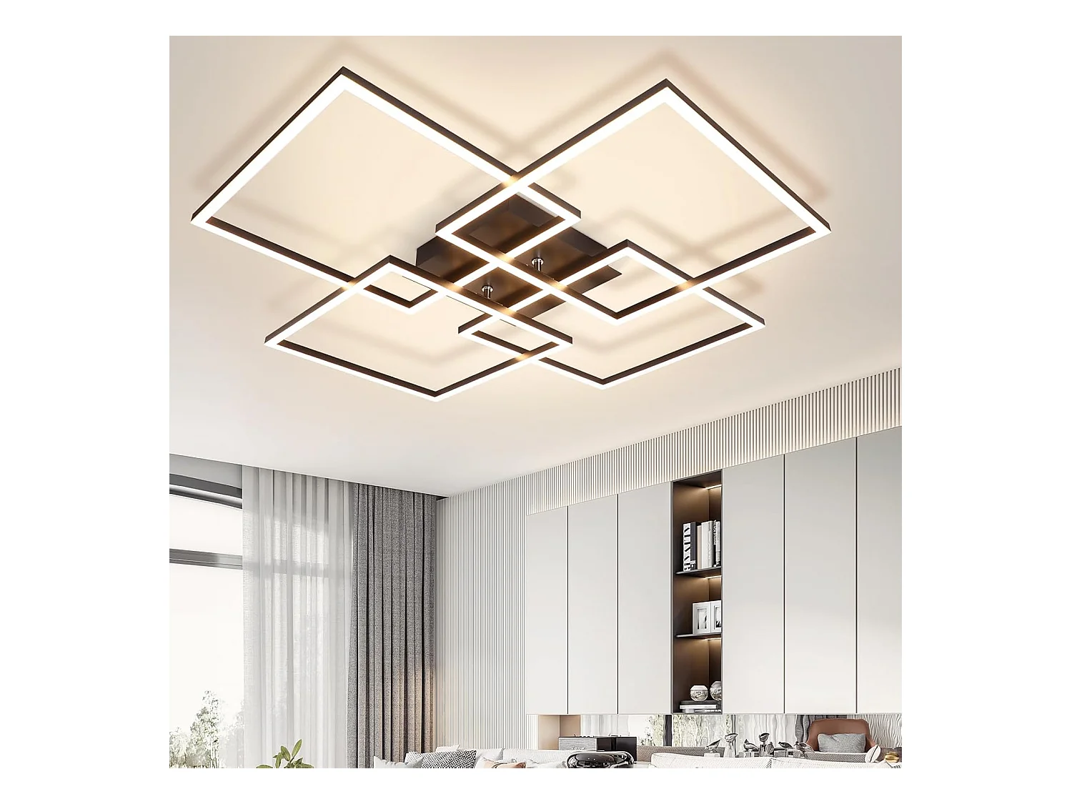 NETTLIFE Plafondlamp LED - Vierkant - 4 Lichts - Zwart - 3000K Warm wit Licht - Modern Plafondlamp 72cm - voor Woonkamer | Keuken | Slaapkamer - 32W