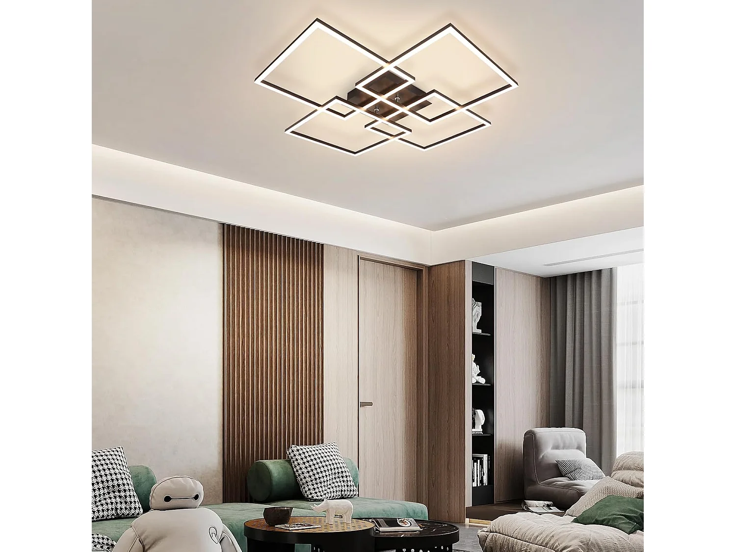 NETTLIFE Plafondlamp LED - Vierkant - 4 Lichts - Zwart - 3000K Warm wit Licht - Modern Plafondlamp 72cm - voor Woonkamer | Keuken | Slaapkamer - 32W