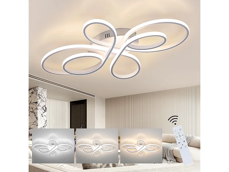 NETTLIFE Plafonnier LED Dimmable Grand 100cm 90W Moderne Blanc avec Télécommande Design