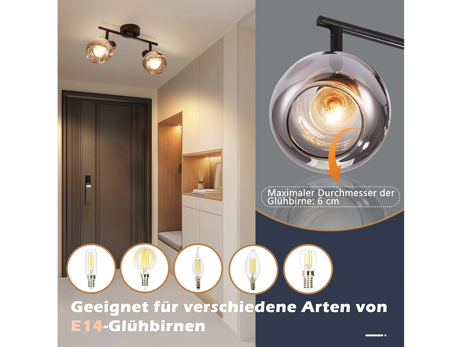 NETTLIFE Spot de plafond spots de plafond noirs GU10-2 rotatif à 355° moderne