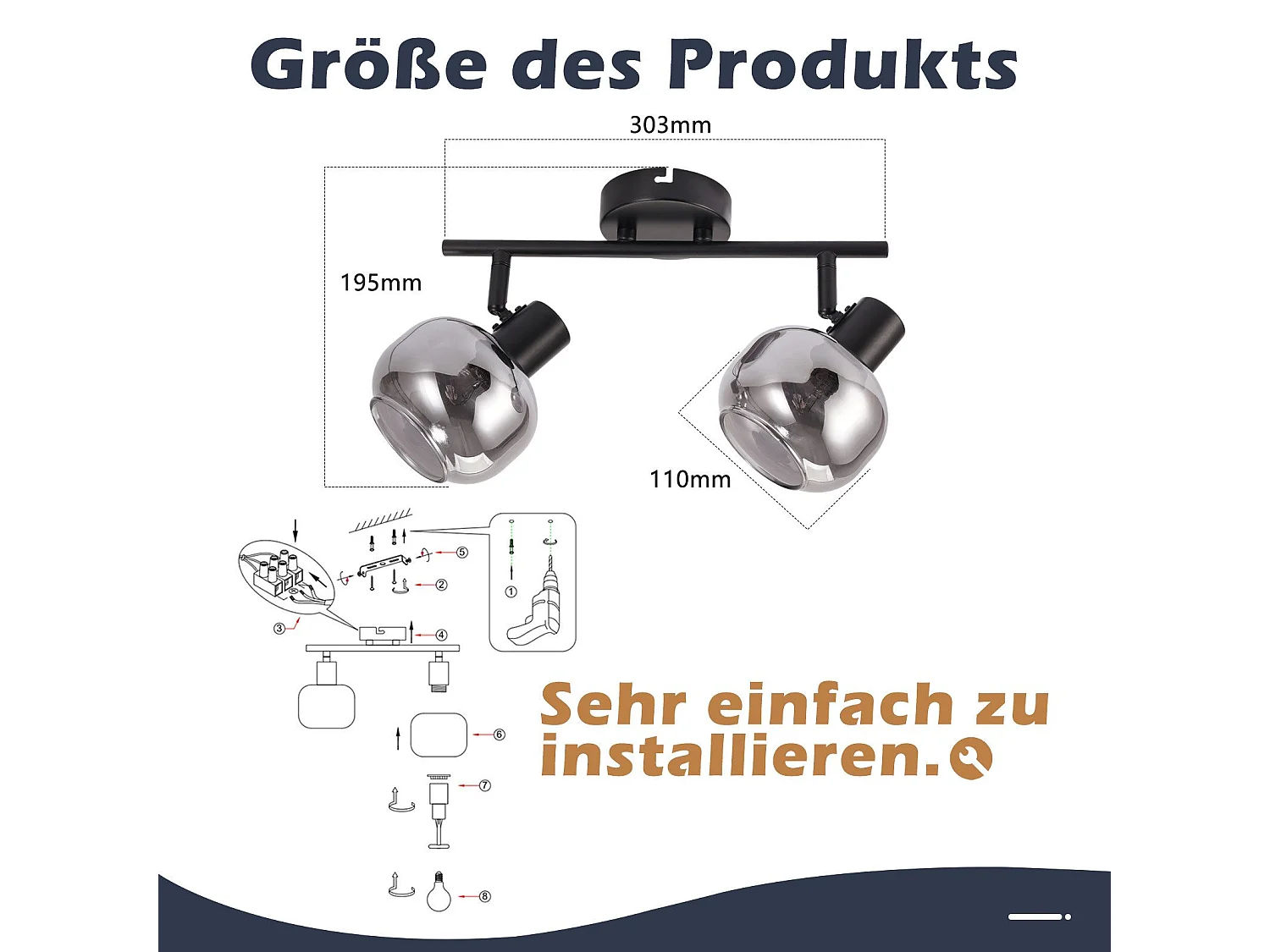 NETTLIFE Spot de plafond spots de plafond noirs GU10-2 rotatif à 355° moderne