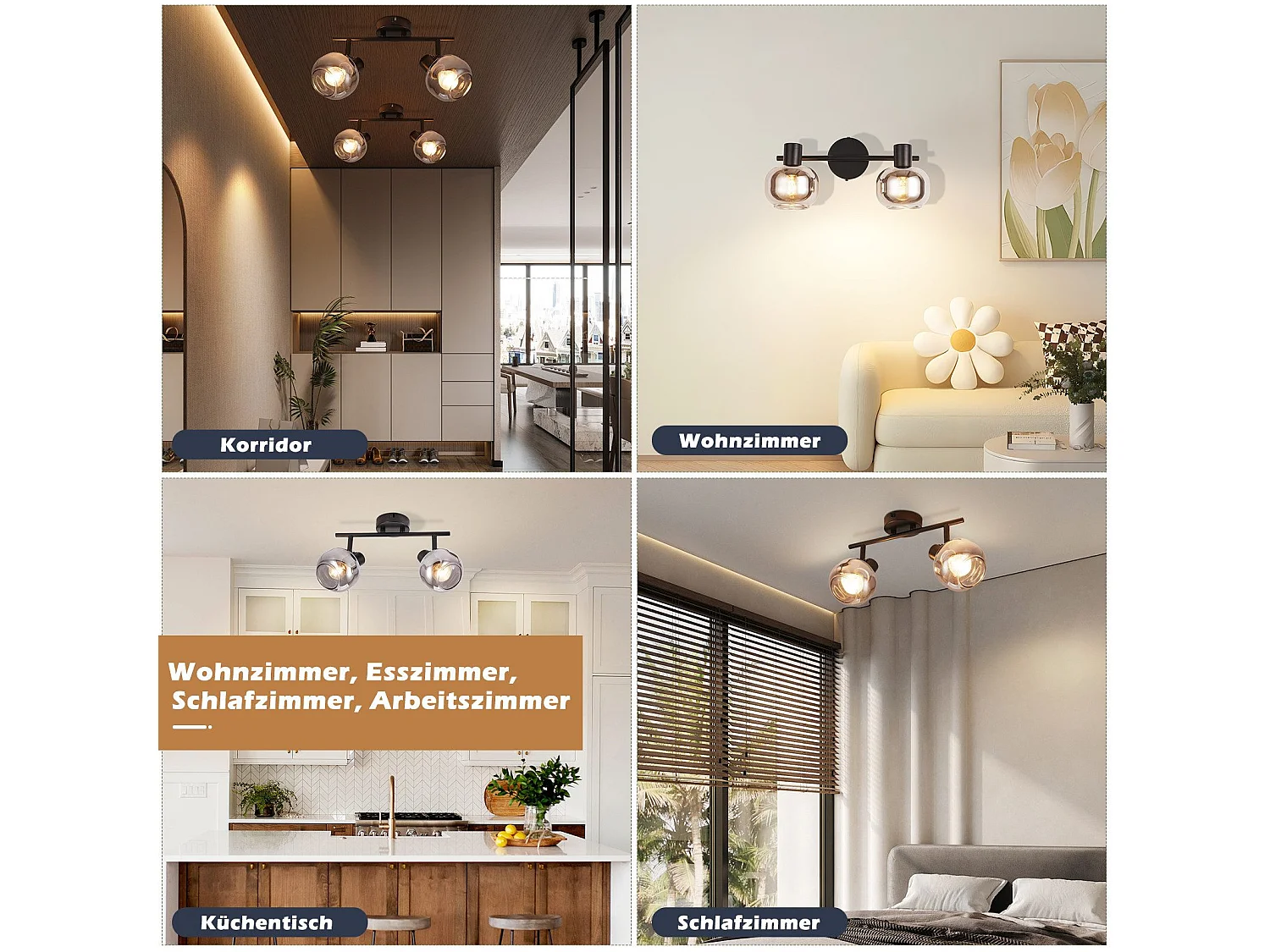 NETTLIFE Spot de plafond spots de plafond noirs GU10-2 rotatif à 355° moderne