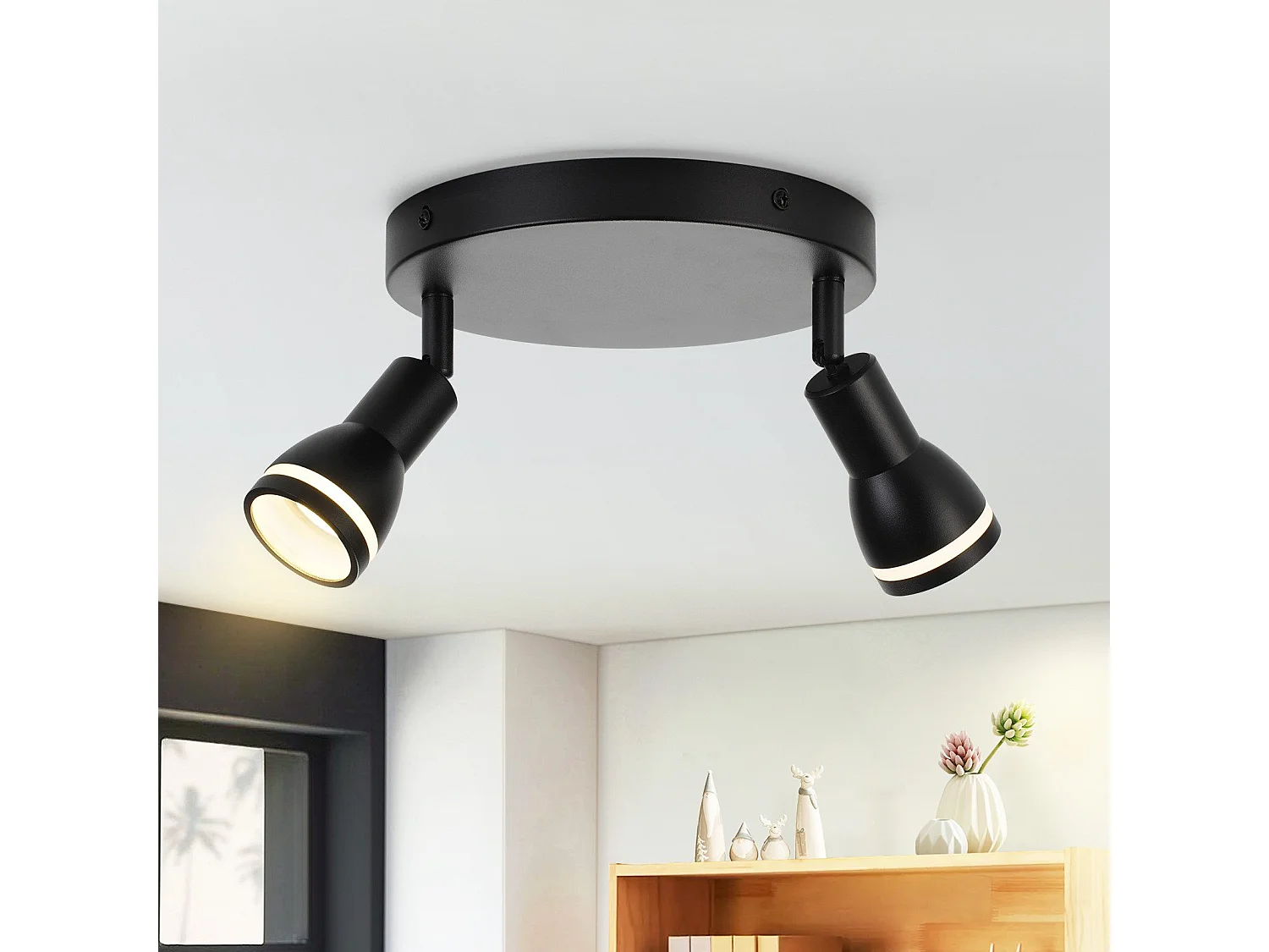 NETTLIFE Opbouwspot GU10 L 20cm zwart 2-Lichts Moderne Plafondlamp 355° draaibaar Plafondspot creatief ontwerp Lampkap voor Slaafkamer | Kantoor | Woonkamer Max.25W