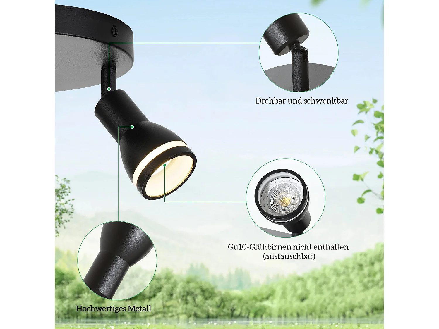 NETTLIFE Opbouwspot GU10 L 20cm zwart 2-Lichts Moderne Plafondlamp 355° draaibaar Plafondspot creatief ontwerp Lampkap voor Slaafkamer | Kantoor | Woonkamer Max.25W