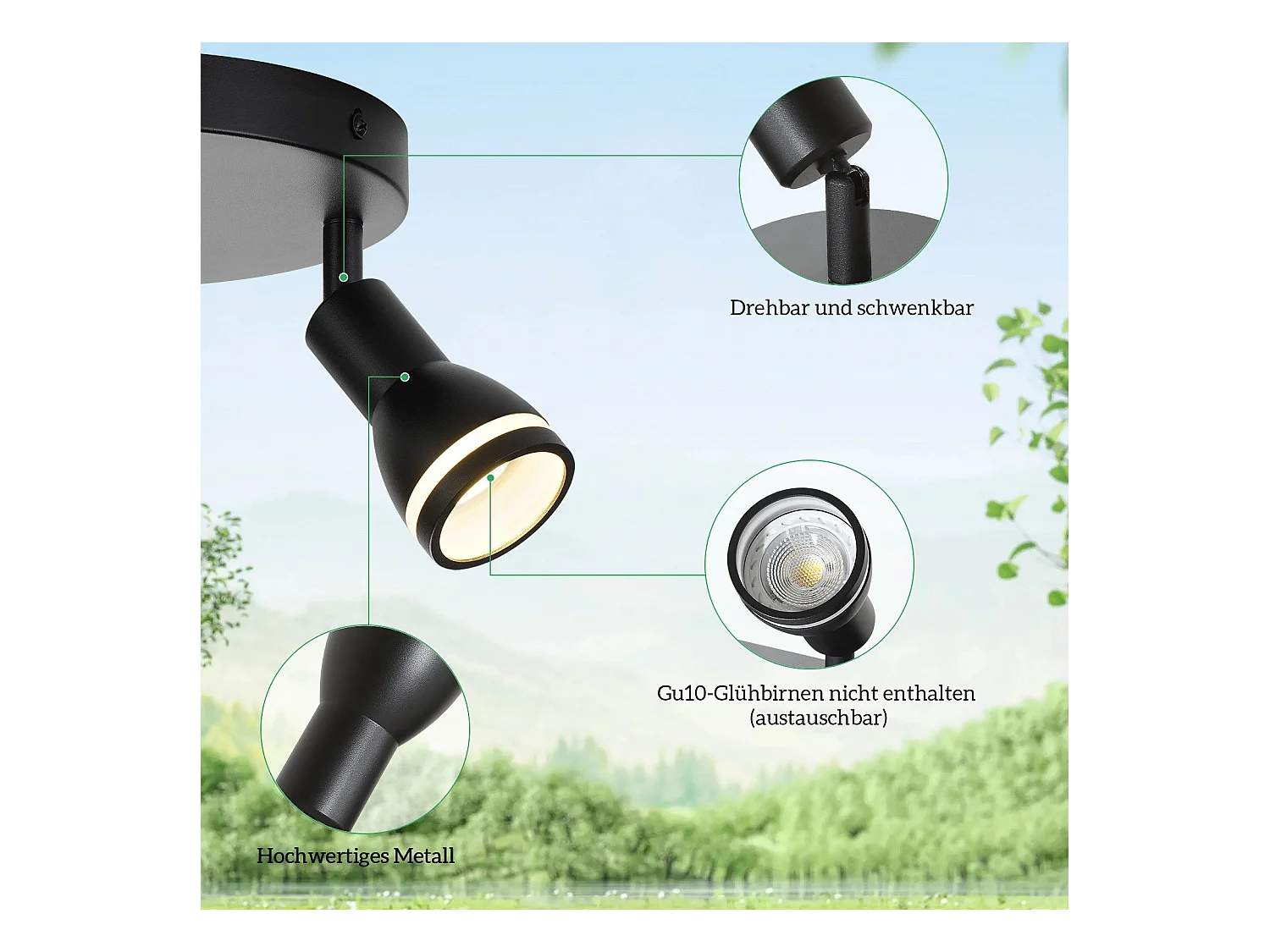 NETTLIFE Spot de plafond LED 2 ampoules noir salon plafonnier spot orientable GU10 spot lampe moderne