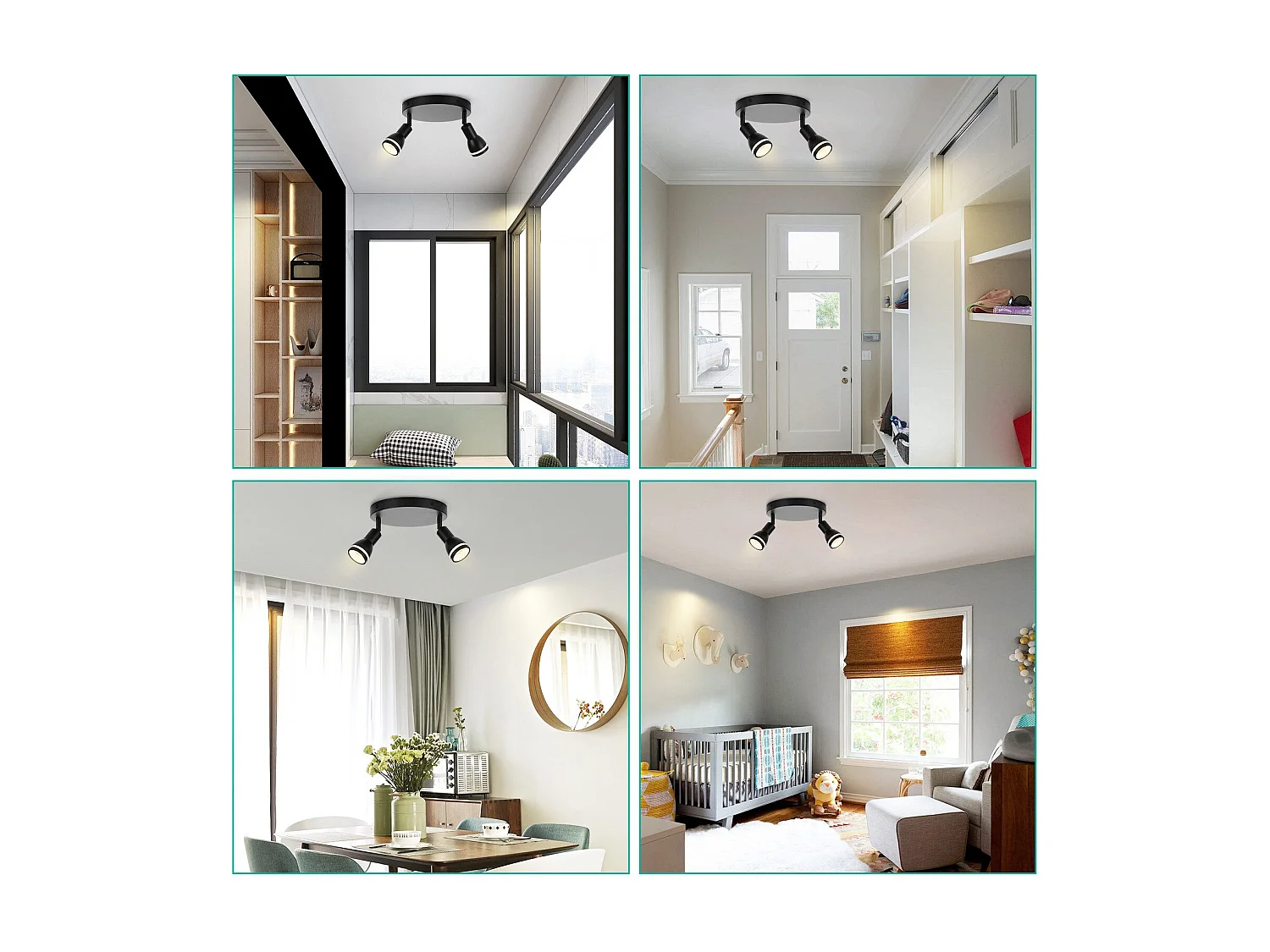 NETTLIFE Spot de plafond LED 2 ampoules noir salon plafonnier spot orientable GU10 spot lampe moderne