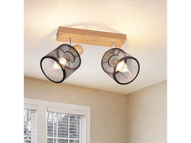 NETTLIFE Lampa sufitowa 2 reflektory, efekt czarnego drewna - lampa sufitowa E14 regulowana 350°, 4 żarówki, maks. 25 W, nowoczesna do salonu, sypialni, kuchni.